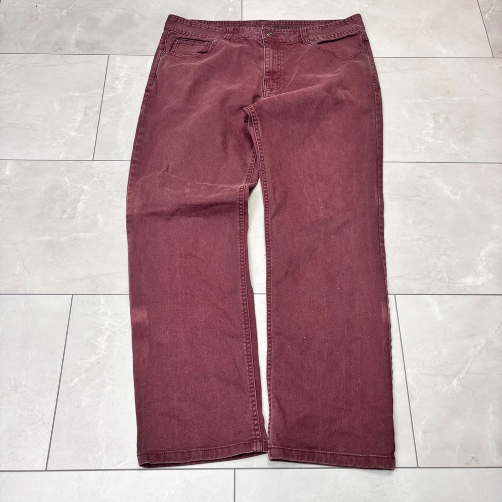 prAna Mens 38 Burgundy Red Straight Leg Jeans Pants Faded Outdoor Casual Denim